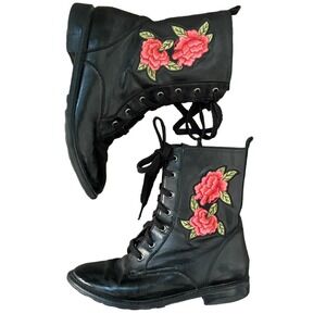 Embroidered Rose Black Combat Boots Girls Size 5 Art Class Target